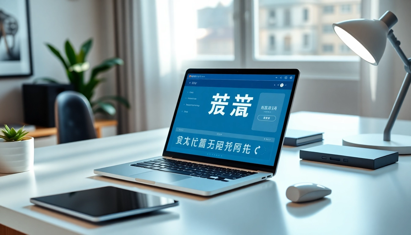 在明亮的家庭办公室环境中，探索现代笔记本上的快连官网界面。