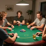 Engaging poker night at home, showcasing the lively atmosphere of strategic gameplay among friends on Trang chá»§ 6789.