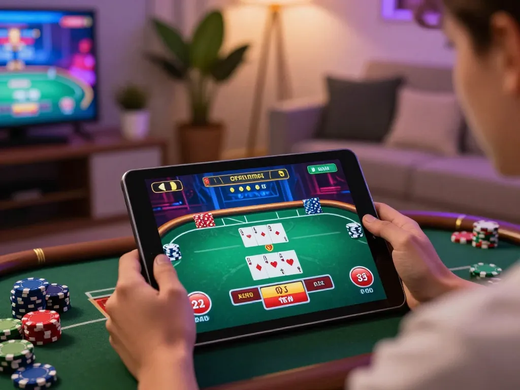 Engaging online gaming experience with vu88a poker interface prominently displayed on tablet
