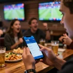 Sky88 đăng nhập for live sports betting excitement at a bustling sports bar with friends
