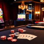 Experience the thrill of betting at MM88 with vibrant casino tables and stylish gaming elements.