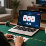 Engaging in online poker at https://vb88.llc/ with a live dealer in a cozy home setting.