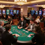 Players enjoying a thrilling game of blackjack at LU88.vnco's luxurious casino floor.