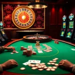 Game bài đổi thưởng action at a poker table with chips, cards, and a roulette wheel.
