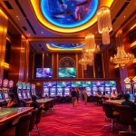 AE888 sòng bạc trực tuyến features an exciting casino scene with elegant dealers and vibrant gaming tables.