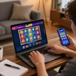 Player enjoying online gaming with Lu88 on laptop and mobile in cozy setting
