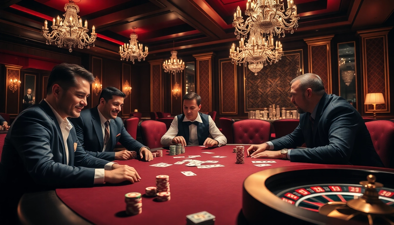 Players strategizing at a nohu poker table in a luxurious casino setting