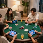 Players enjoying online poker at cm88.com amidst cozy home decor