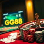 Thrilling gambling scene featuring GG88, roulette wheel, and poker chips.