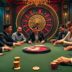 Players at a poker table strategizing their next move at https://ga888v.net/ among luxurious casino elements.