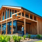 House extension construction showcasing modern design and builders at work.