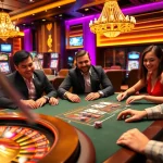 A professional poker game at Iwin68 casino, showcasing vibrant chips and cards against a luxurious backdrop.