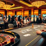 Experience the excitement of Nhà cái Jun88 with vibrant casino gaming elements, including poker chips and roulette wheels.