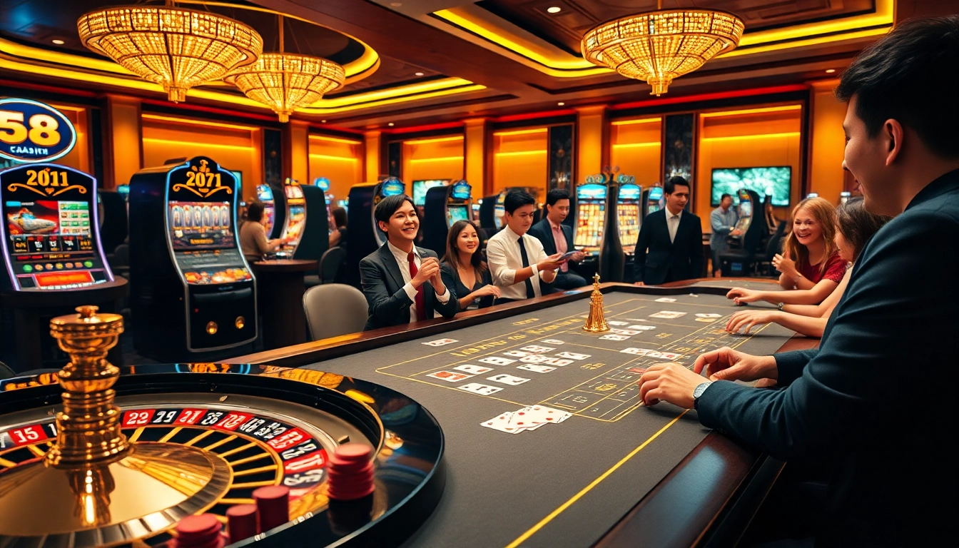 Experience the excitement of Nhà cái Jun88 with vibrant casino gaming elements, including poker chips and roulette wheels.