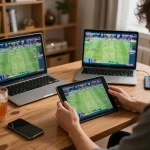 Betting enthusiast engaging with https://sky88.foo/ on tablet, displaying live sports odds.
