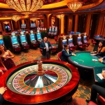 A vibrant C168 casino scene with excited players celebrating wins at roulette and poker tables.