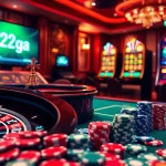 A thrilling online gaming scene featuring 123ga with poker chips and bright slot machines.