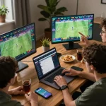 Engaging sports betting scene at home showcasing online betting experience with https://vu88.lol/ platform