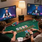 Playing blackjack at home on 555win com with live dealer interaction and an inviting setup