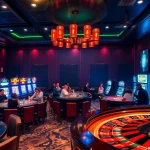Experience the thrill of Nhà cái lucky88 with an exciting casino ambiance featuring gaming tables and slot machines.