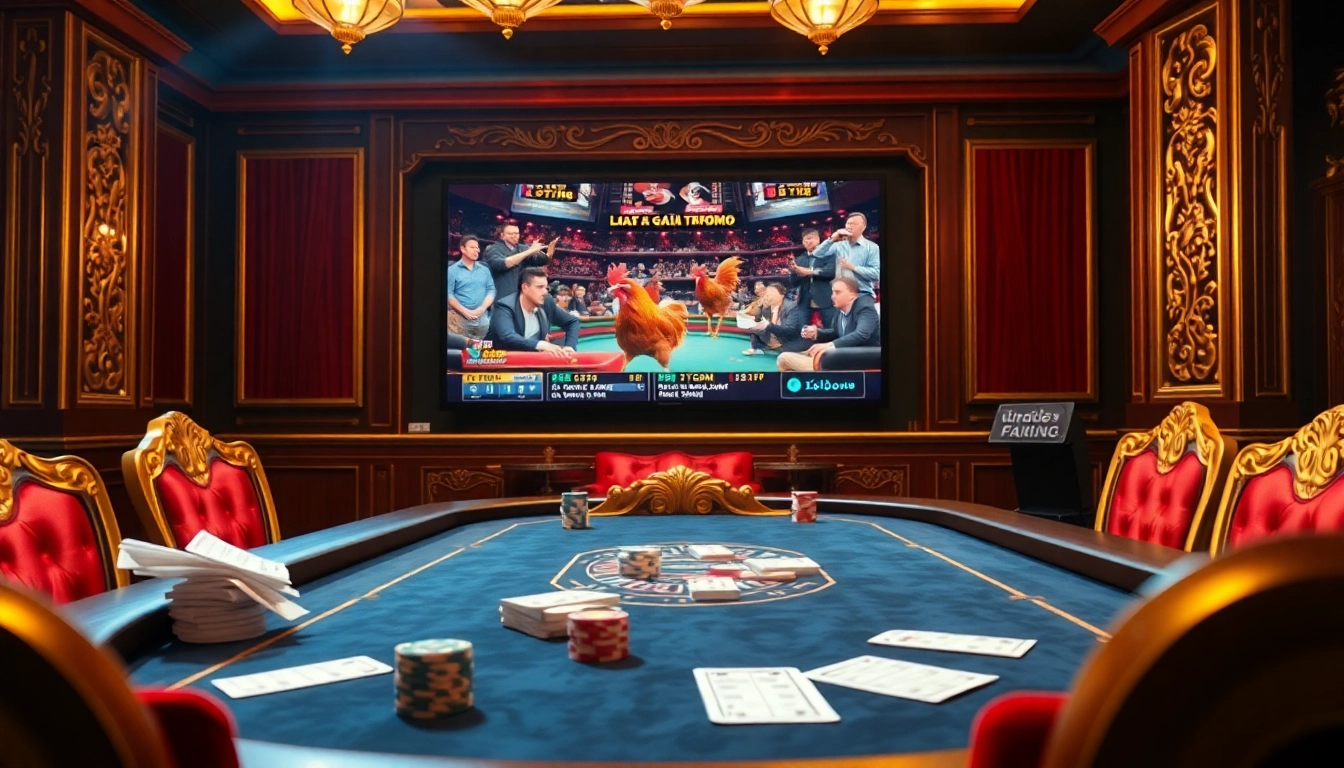 Experience the excitement of đá gà thomo with vibrant live betting action at a luxury casino setting.