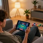 Engage in strategic gameplay with VaoBet's online gaming setup at home.