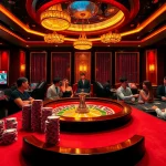 Exciting gaming scene at qq88 casino with roulette wheel, poker chips, and players.