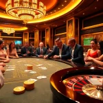 Experience the thrill of vipwin gaming at a vibrant casino table with excited players.