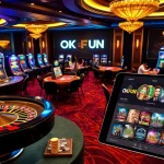Experience exciting games at OKFUN casino with roulette, poker, and vibrant slot machines.