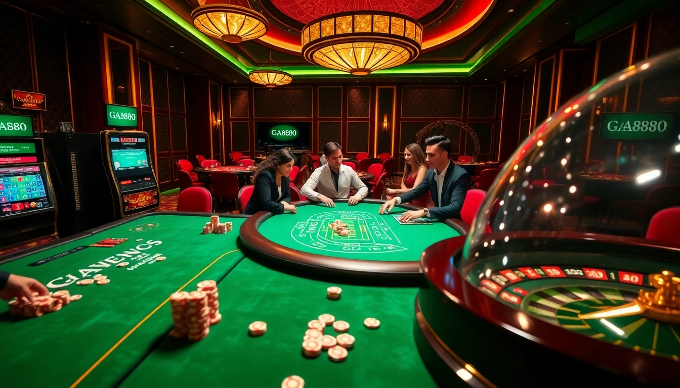 Experience thrilling gameplay at GA888 casino with players at a vibrant blackjack table.