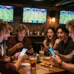 Engaging atmosphere at FABET trang cá cược where friends place bets on live games.