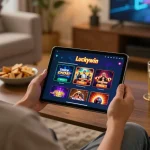 Engaging in strategic online gaming with Luckywin on a tablet in a cozy home environment
