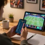 Engaging in live sports betting on ku88 with smartphone showing real-time odds and match stats.