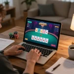 A player engages in an exciting online poker game, highlighting nhacaiuytin44 for strategic gameplay.
