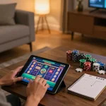 Engaging with nhà cái 888new for online slots gameplay in a cozy home setting.