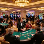 Players enjoying a thrilling blackjack game at the 888new casino, surrounded by vibrant atmosphere and social excitement.