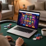 Engaging in 123B online gaming with a vibrant casino interface displayed on a laptop in a cozy setting