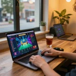 Engaged player using hitclub5br interface on laptop for an exciting online casino experience