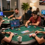 Players enjoying live blackjack at home on TA88, showcasing engaging online gambling atmosphere and devices.