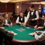 Players strategizing during a high-stakes poker game at HD88 Casino, showcasing excitement and competitive spirit.