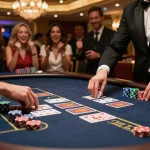 PHDREAM live baccarat game showing player placing bets and high-stakes action in a luxurious casino.