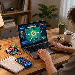 Tài xỉu Online gameplay on a laptop showing betting strategies in a cozy home setup.