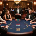 Players strategizing in a Texas Hold'em game at 33winwood casino, showcasing excitement and skill.