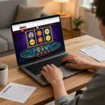 Player engaging with DN88 online casino interface on laptop, showcasing exciting gameplay.