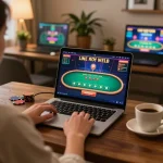 Player enjoying a live dealer blackjack game on ku88it, showcasing strategic online gambling.
