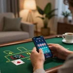 uu88 mobile gaming experience with a player engaged in live blackjack at home.