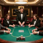 Nohu poker action with players engaged in a high-stakes game at a luxurious table.