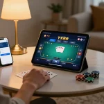 Engaging online poker game at the TX88 table, showcasing player chips and tablet interface.