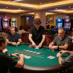 Players engage in thrilling blackjack gameplay at Hitclub casino, showcasing dynamic card action and vibrant atmosphere