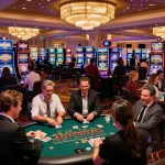 Players strategizing in Red88 poker tournament, vibrant casino atmosphere, engaging gameplay action.